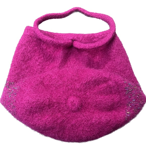 Artisan Handmade Bucket Bag Tote Purse Wool Felted fuchsia Bohemian Hobo - Picture 6 of 8
